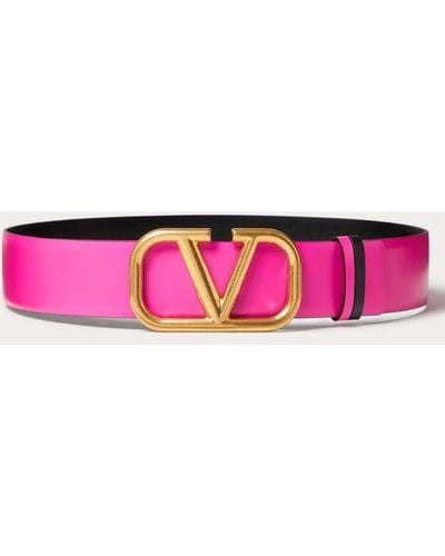 Valentino Garavani Reversible Vlogo Signature Belt In Glossy Calfskin 40 Mm - Pink