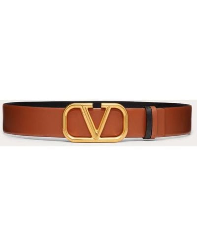 Valentino Garavani Reversible Vlogo Signature Belt In Glossy Calfskin 40 Mm - Brown