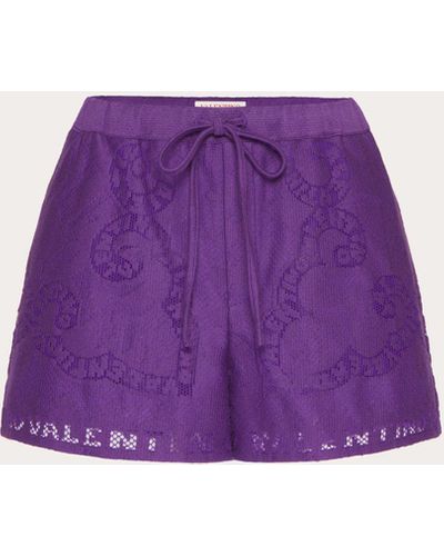 Valentino Cotton Guipure Lace Shorts - Purple