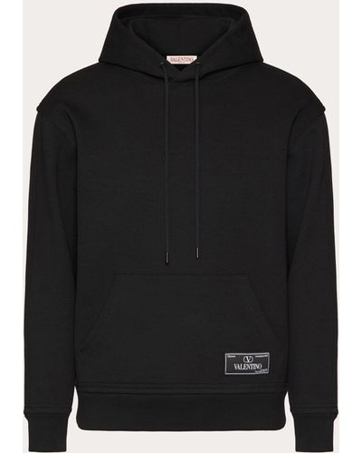 Valentino Technical Cotton Sweatshirt With Hood And Maison Tailoring Label - Black