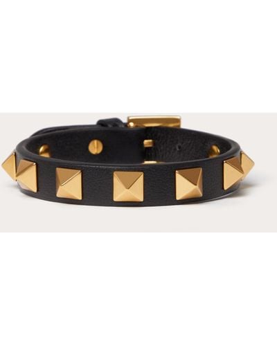 Valentino Garavani Rockstud Bracelet In Leather And Metal - Black