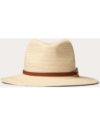 Valentino Garavani The Bold Edition Vlogo Woven Panama Fedora Hat With Metal Detail - Natural