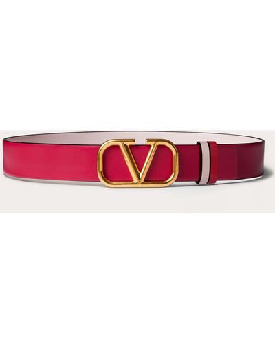 Valentino Garavani Reversible Vlogo Signature Belt In Shiny Calfskin 30 Mm - Pink