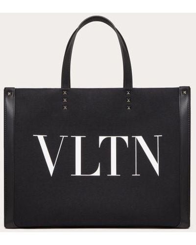 Valentino Garavani Borsa Shopping Media Vltn Ecolab In Canvas Nero/bianco 62% Cotton 38% Linen OneSize