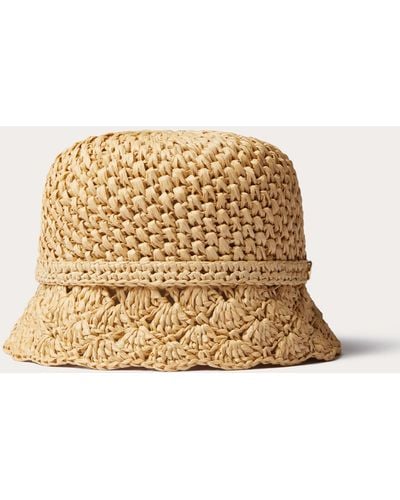 Valentino Garavani Resort Crochet Bucket Hat With Metal Detail - Natural