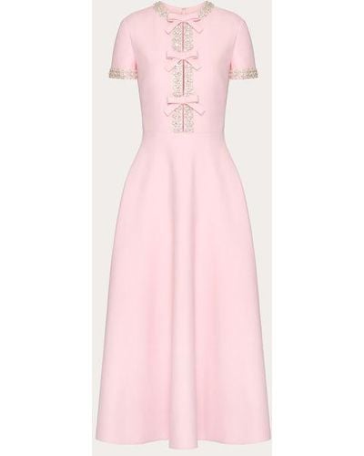 Valentino Crepe Couture Embroidered Midi Dress - Pink