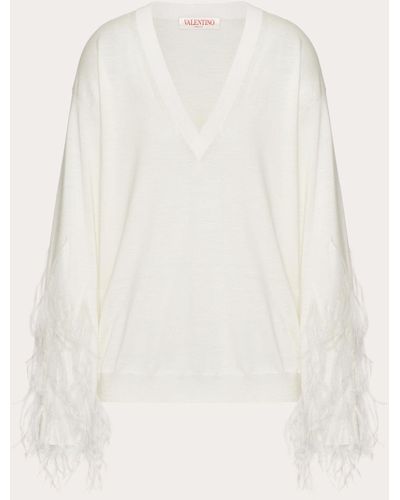 Valentino Wool Sweater With Feathers - White