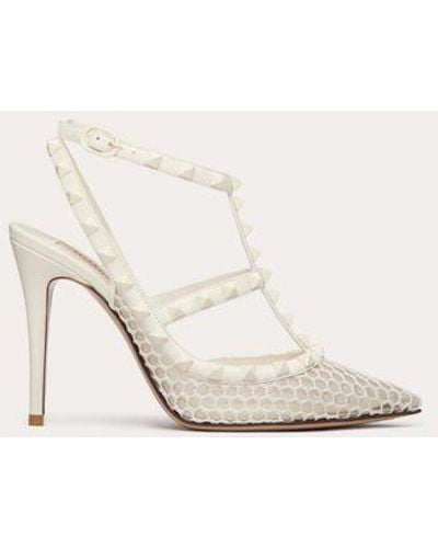 Valentino Garavani ESCARPINS EN TISSU AJOURÉ ROCKSTUD AVEC BRIDES ET CLOUS ASSORTIS, TALON : 100 MM - Neutre