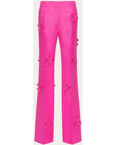 Valentino Crepe Couture Pants With Floral Embroidery - Pink