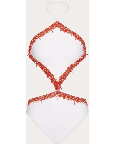Valentino Embroidered Lycra Swimsuit - Pink