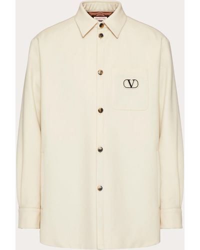 Valentino Wool Gabardine Shirt Jacket With Vlogo Signature Patch - Natural