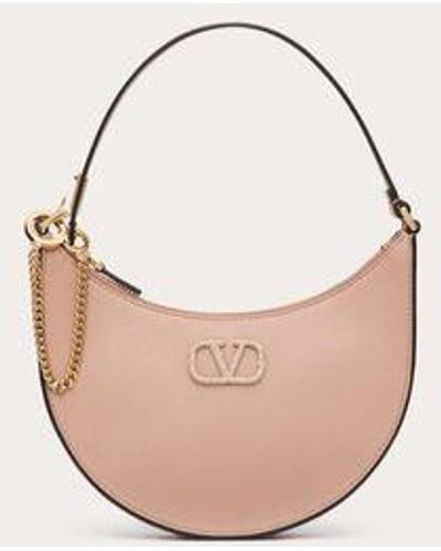 Valentino Garavani Mini hobo vlogo signature in vitello con logo gioiello - Rosa