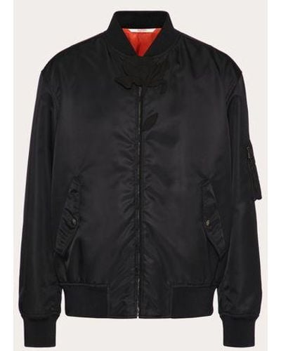Valentino Nylon Bomber Jacket With Flower Embroidery - Black