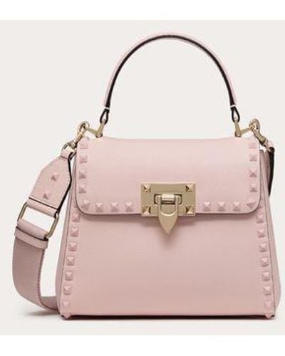 Valentino Garavani Rockstud Small Handbag In Grainy Calfskin - Pink