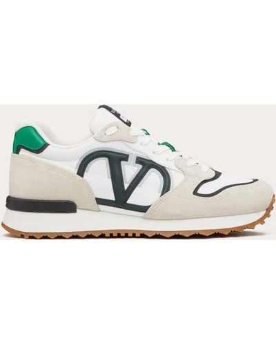 Valentino Garavani Vlogo Pace Low-top Trainer In Split Leather, Fabric And Calf Leather - White