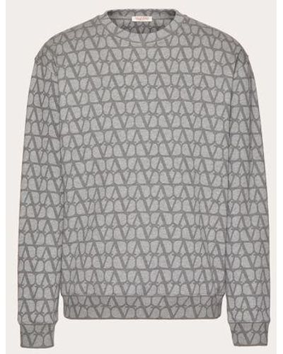 Valentino Cotton Crewneck Sweatshirt With Toile Iconographe Print - Grey