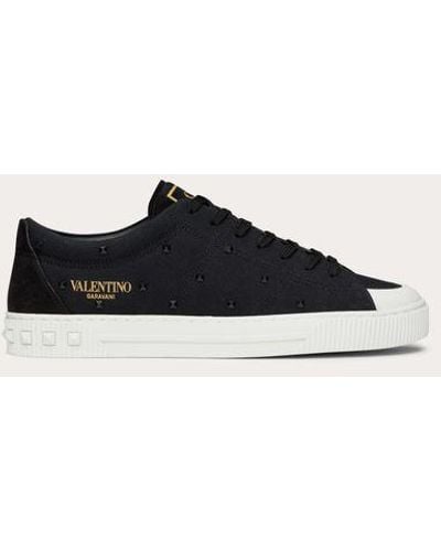 Valentino Garavani Cityplanet Trainer In Sustainable Canvas And Recycled Nylon Studs - White