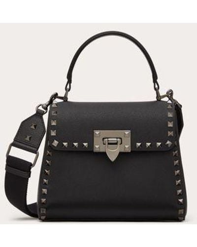 Valentino Garavani Rockstud Small Handbag In Grainy Calfskin - Black