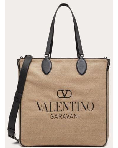Valentino Garavani Toile Iconographe Shopping Bag In Wool With Leather Details - Natural