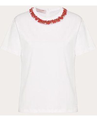Valentino Embroidered Cotton Jersey T-shirt - Natural