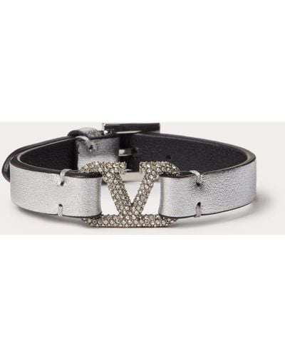 Valentino Garavani Vlogo Signature Bracelet In Metallic Calfskin And Swarovski® Crystals