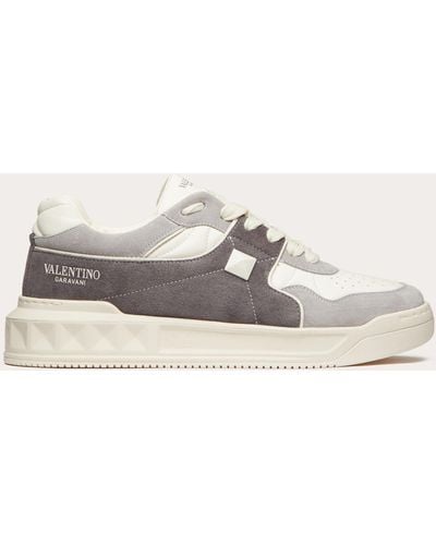 Valentino Garavani One Stud Low-top Trainer In Split Leather And Nappa - Natural