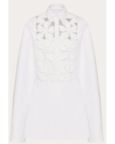 Valentino Embroidered Compact Popeline Short Dress - White