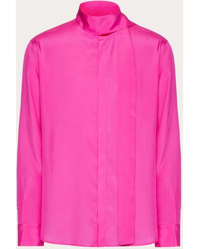 Valentino Silk Shirt With Scarf Detail At Neck - Pink