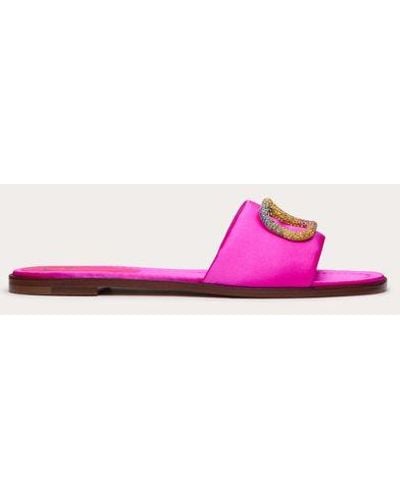 Valentino Garavani Escape Slide Sandal In Satin With Crystals - Pink