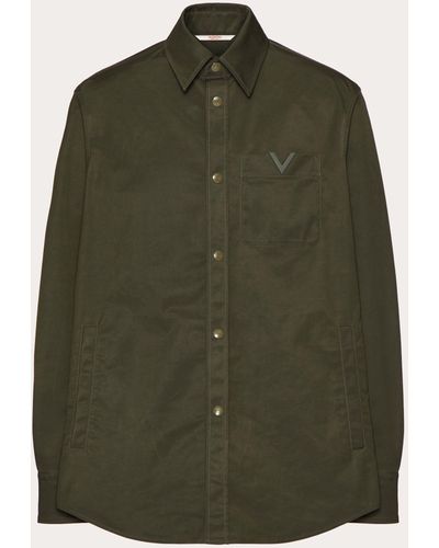 Valentino Nylon Shirt Jacket With Rubberised V Detail - Green