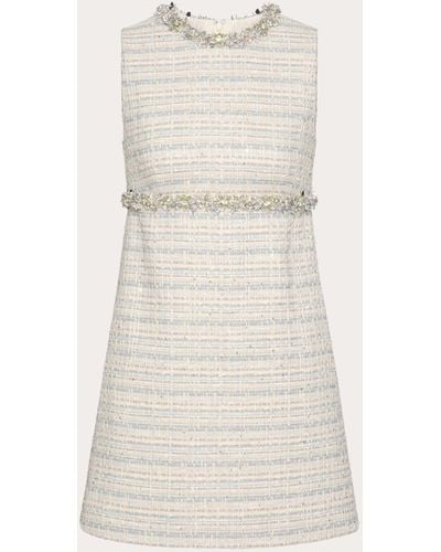 Valentino Embroidered Delicate Tweed Short Dress - Natural