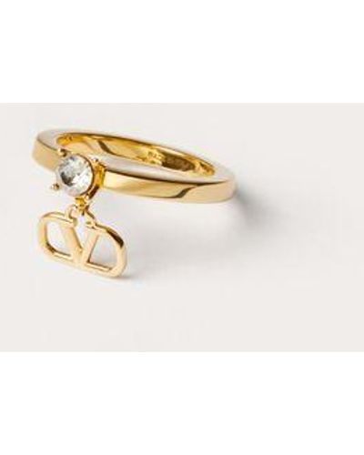 Valentino Garavani Mini Vlogo Signature Metal Ring With Swarovski® Crystals - Natural