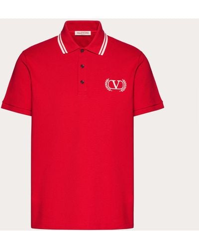 Valentino Cotton-pique Polo Shirt With Maison Embroidery - Red