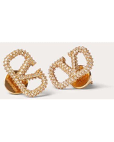 Valentino Garavani Vlogo Signature Earrings In Metal And Swarovski® Crystals - Natural