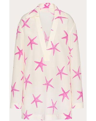 Valentino Starfish Crepe De Chine Short Dress - Pink