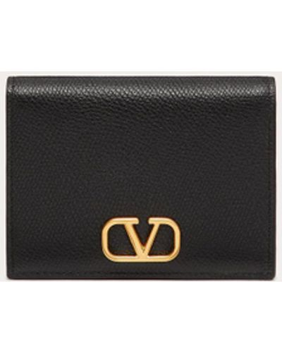 Valentino Garavani Compact Vlogo Signature Grainy Calfskin Wallet - Natural