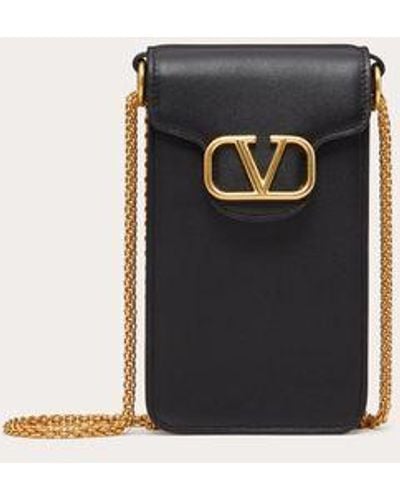 Valentino Garavani Locò Calfskin Phone Case With Chain - Black