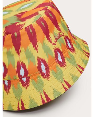 Valentino Garavani Cappello Bucket In Nylon Stampa Round Rain Arancione/multicolor 100% Polyamide 58