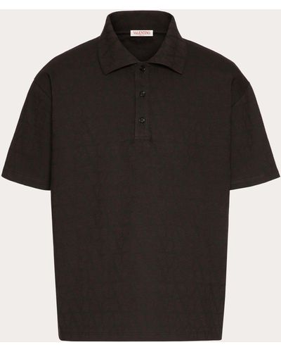 Valentino Cotton Polo Shirt With Toile Iconographe Print - Black