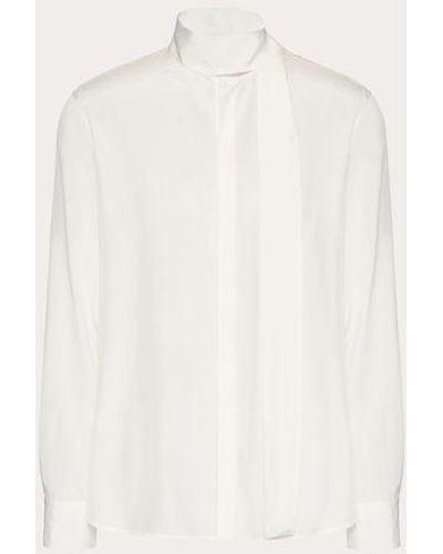 Valentino Silk Shirt With Scarf Detail At Neck - Natural