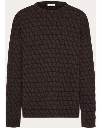 Valentino Wool Crewneck Sweater With Toile Iconographe Pattern - Black