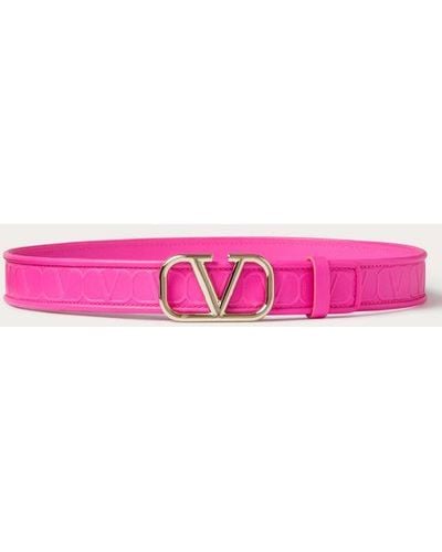 Valentino Garavani Leather Toile Iconographe Calfskin Belt 30 Mm - Pink