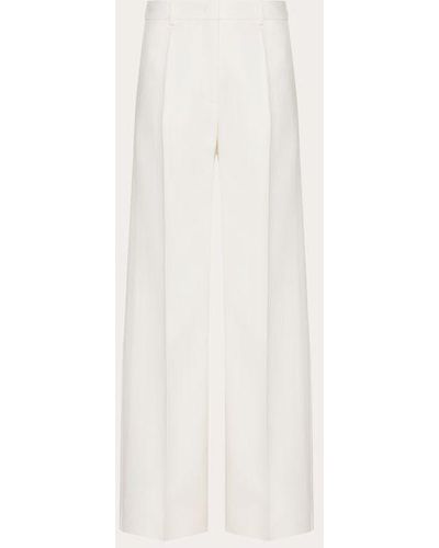 Valentino Textured Wool Silk Trousers - Natural