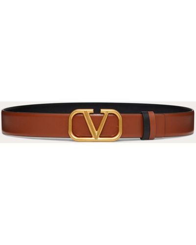 Valentino Garavani Reversible Vlogo Signature Belt In Glossy Calfskin 30 Mm - Brown