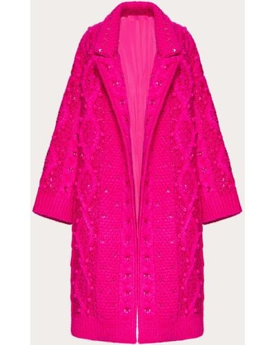 Valentino Embroidered Mohair Wool Coat - Pink
