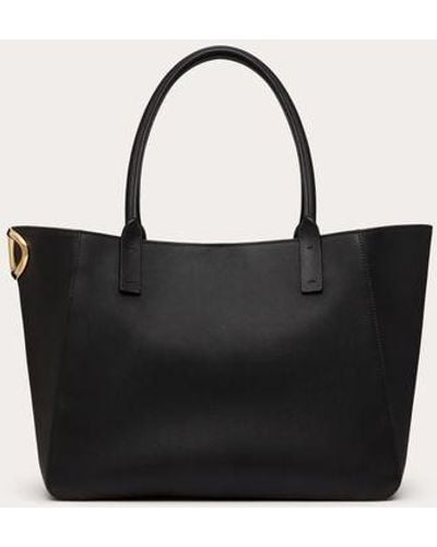 Valentino Garavani Vlogo Side Shopping Bag In Nappa Calfskin - Black