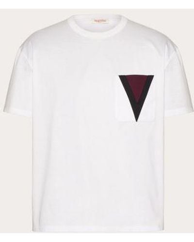 Valentino Cotton T-shirt With Inlaid V Detail - Natural