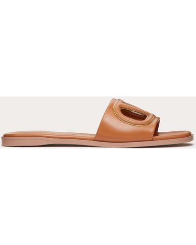 Valentino Garavani Vlogo Cut-out Calfskin Slide Sandal - Natural
