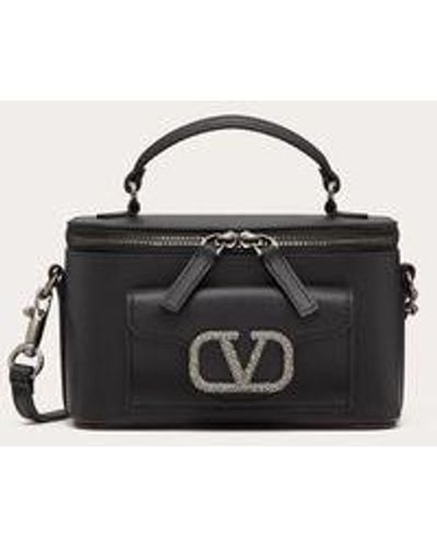 Valentino Garavani Mini Locò Calfskin Handbag With Jewel Logo - Natural