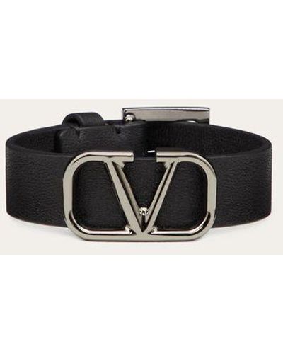 Valentino Garavani Vlogo Signature Leather Bracelet - Black